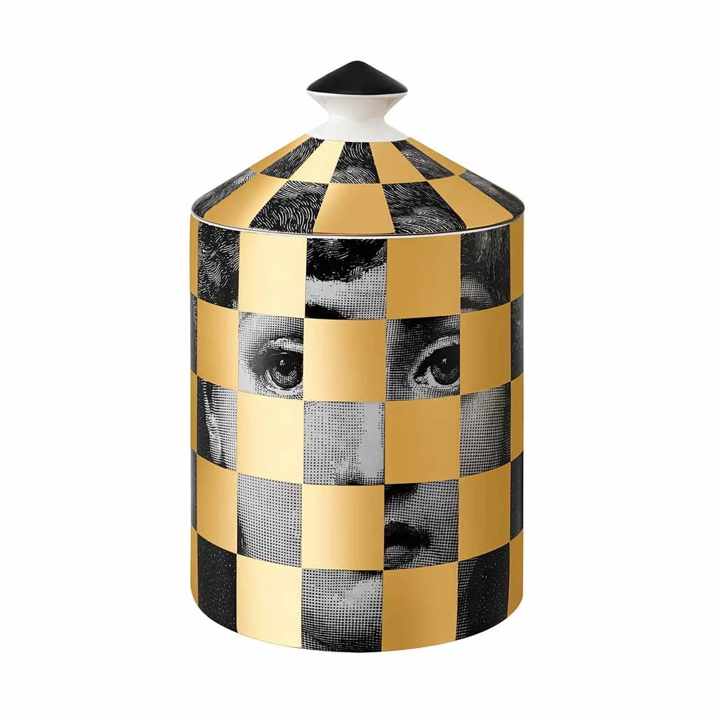 Fornasetti SCACCO GOLD SMALL CANDLE 1 Fornasetti SCACCO GOLD SMALL CANDLE